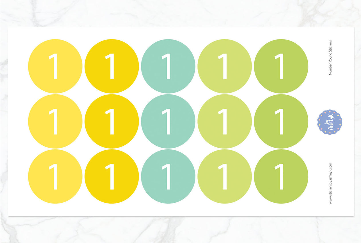 Number Round Stickers - Lemon&Lime