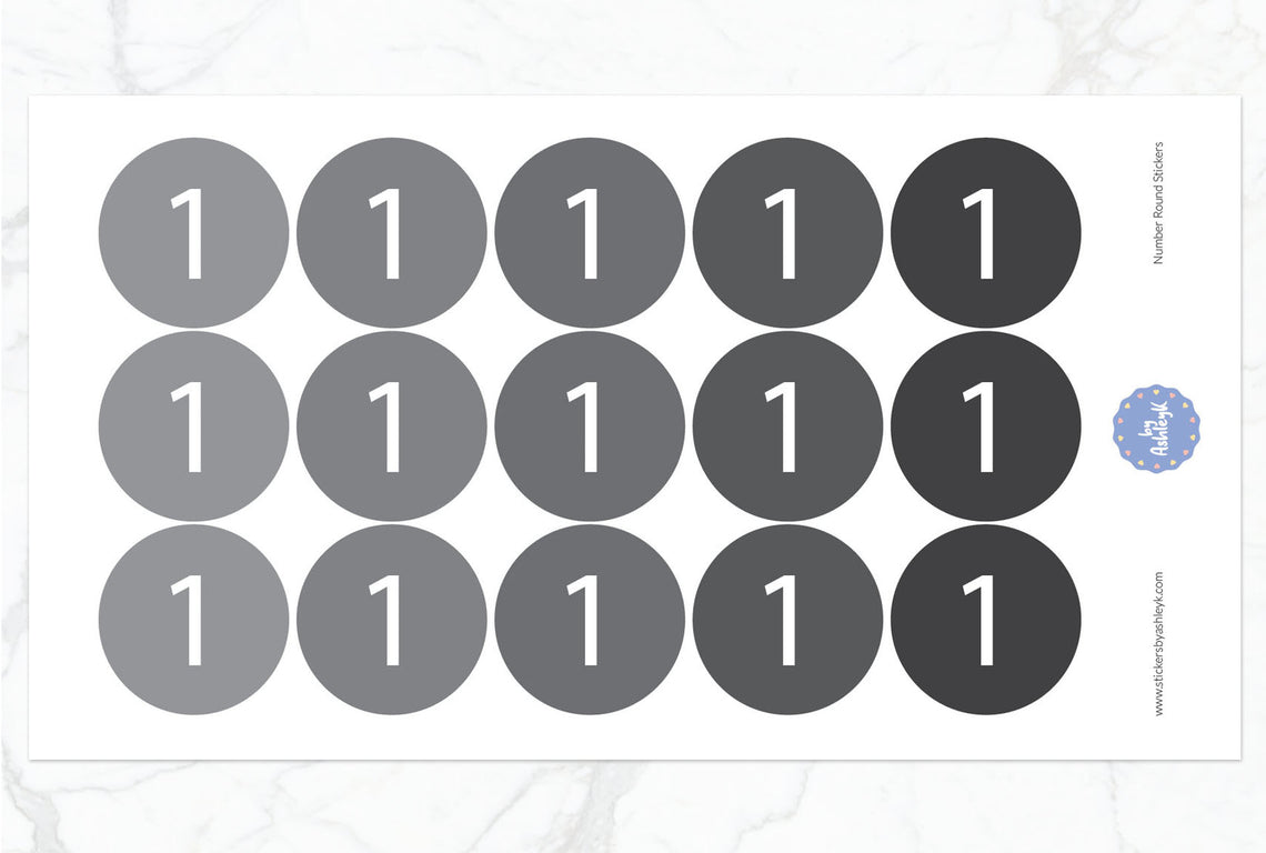 Number Round Stickers - Monochrome