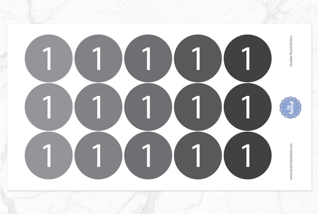 Number Round Stickers - Monochrome