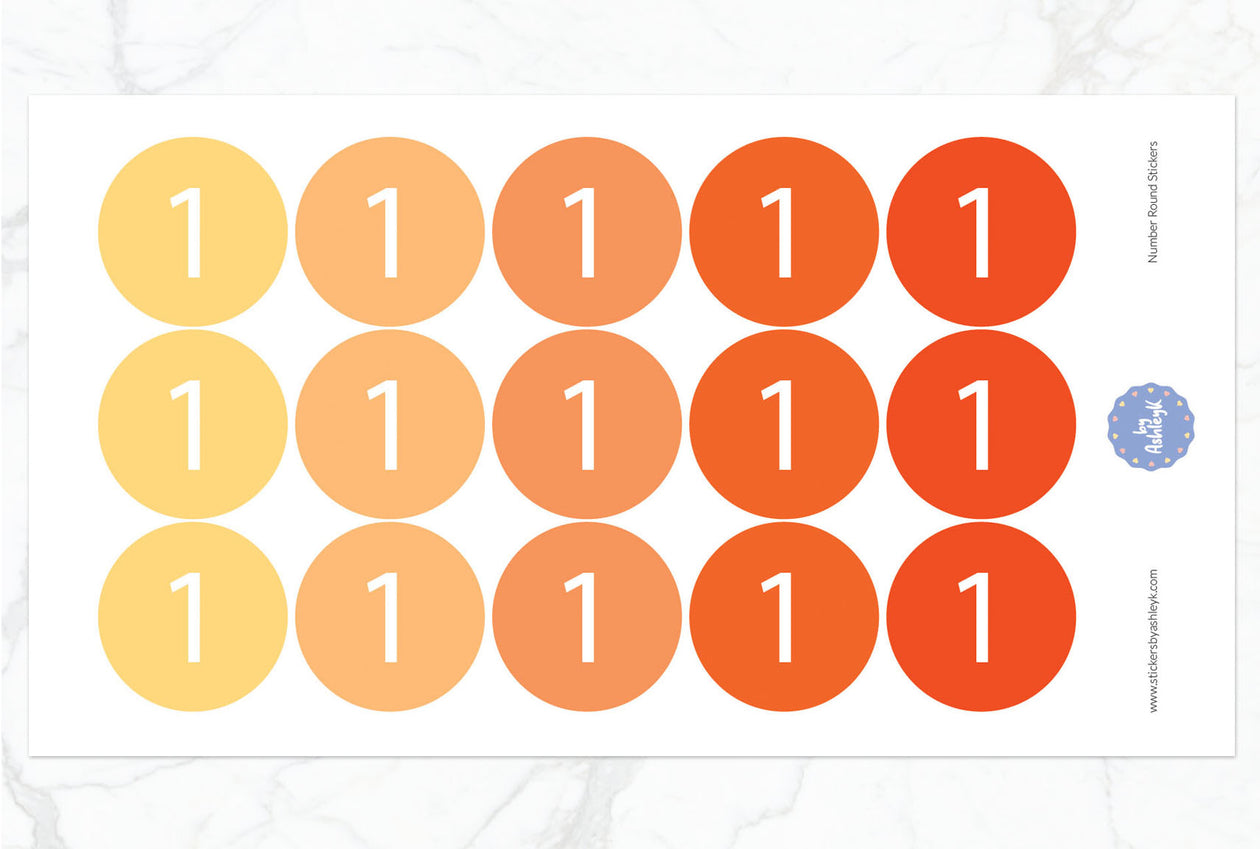 Number Round Stickers - Orange