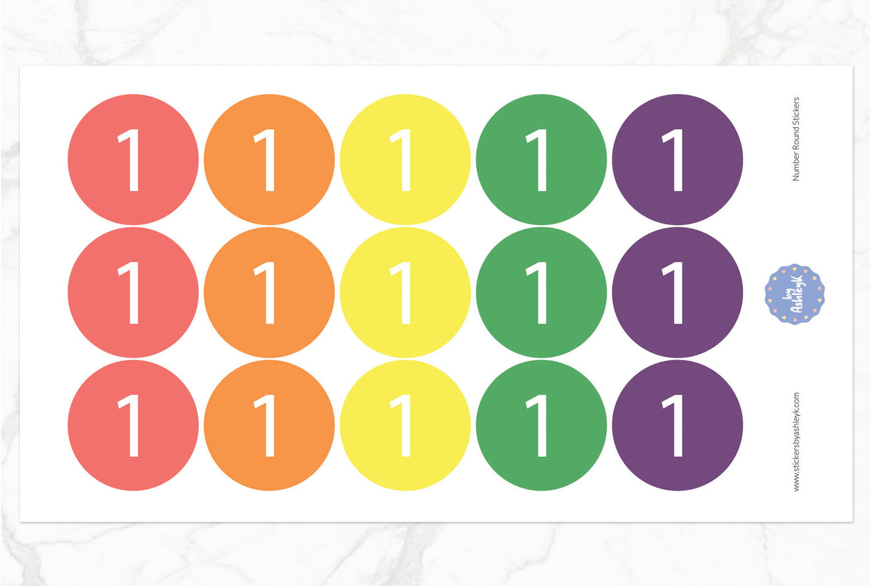 Number Round Stickers - Pastel Rainbow
