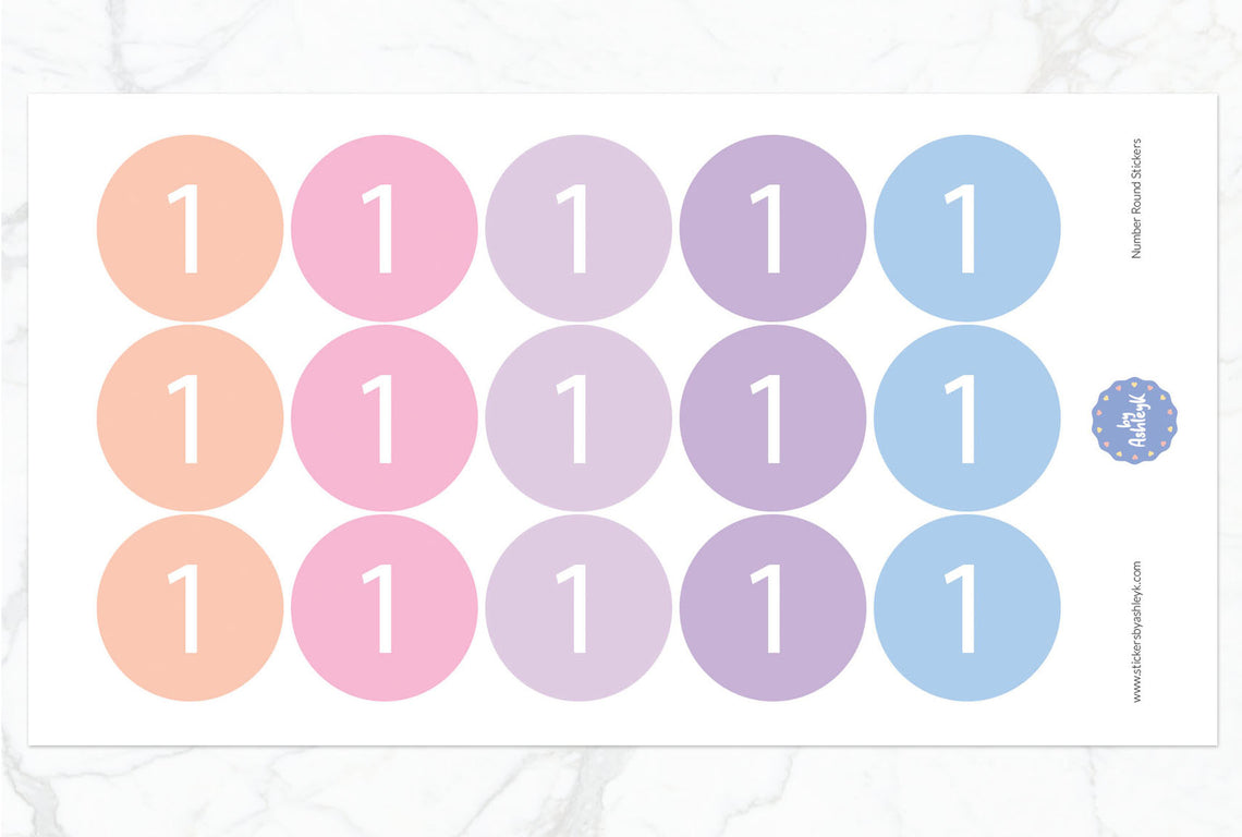 Number Round Stickers - Pastel Sunset