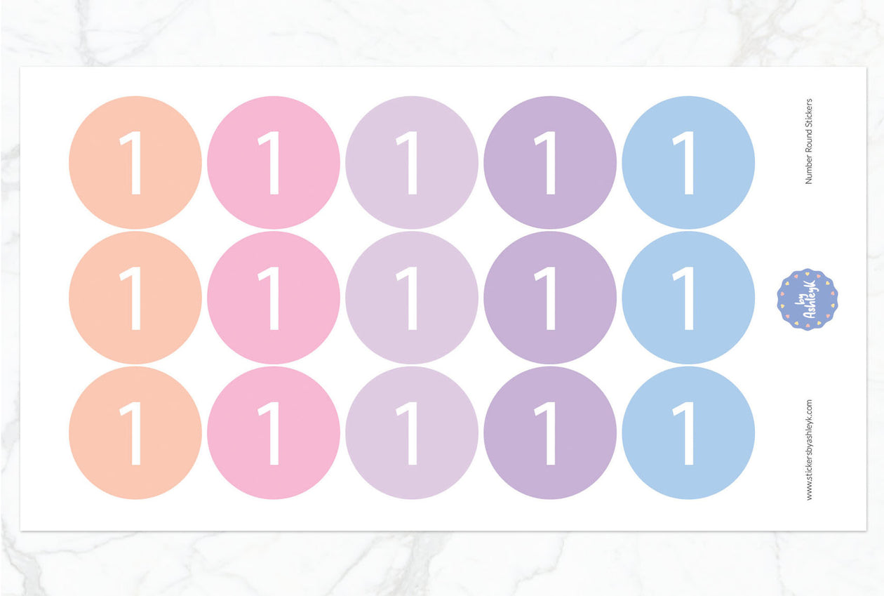 Number Round Stickers - Pastel Sunset