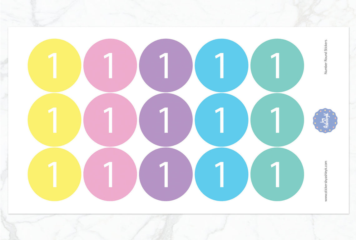 Number Round Stickers - Pastel