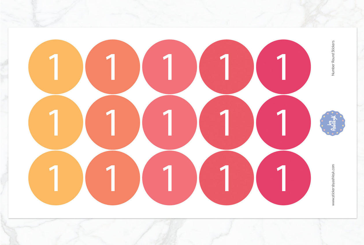 Number Round Stickers - Peach