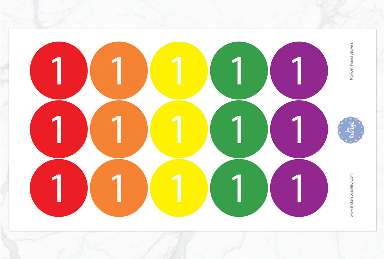 Number Round Stickers - Rainbow
