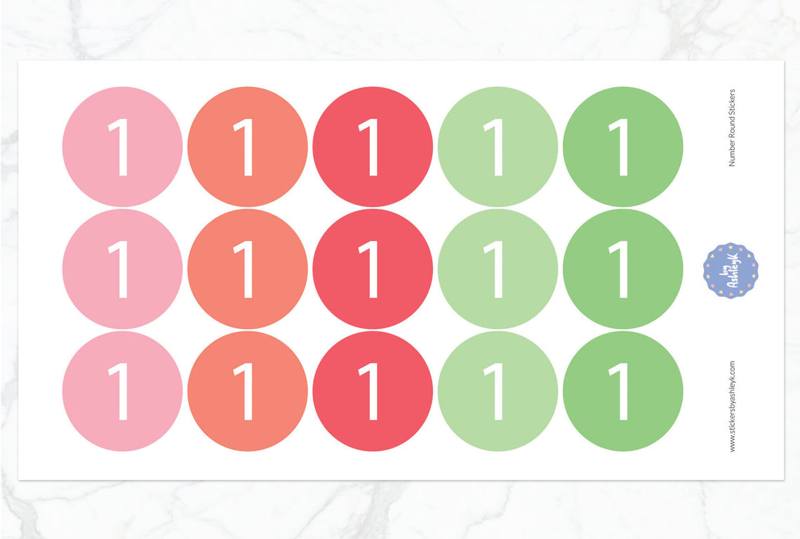 Number Round Stickers - Strawberry