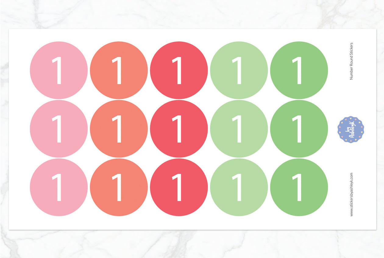 Number Round Stickers - Strawberry