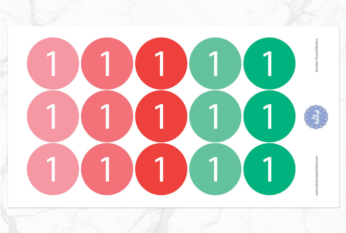 Number Round Stickers - Watermelon