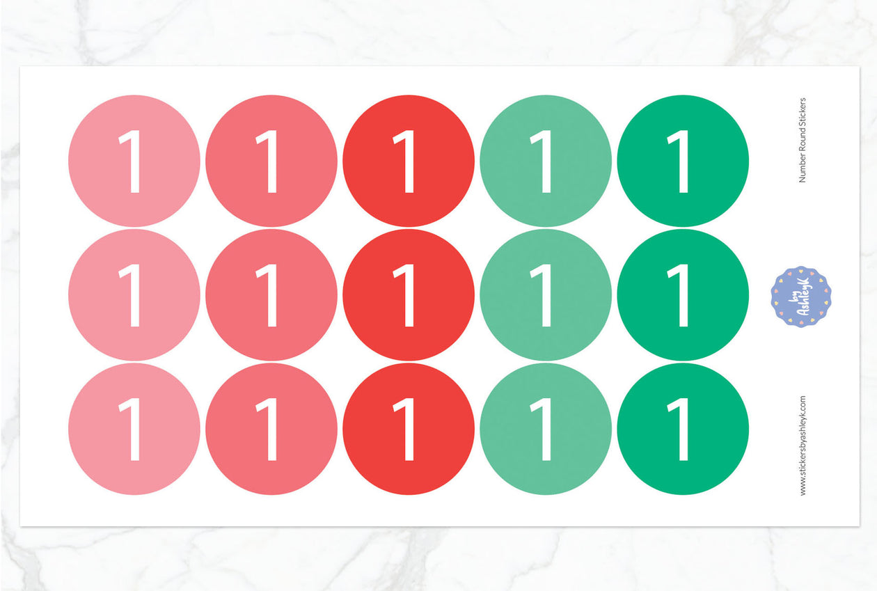 Number Round Stickers - Watermelon