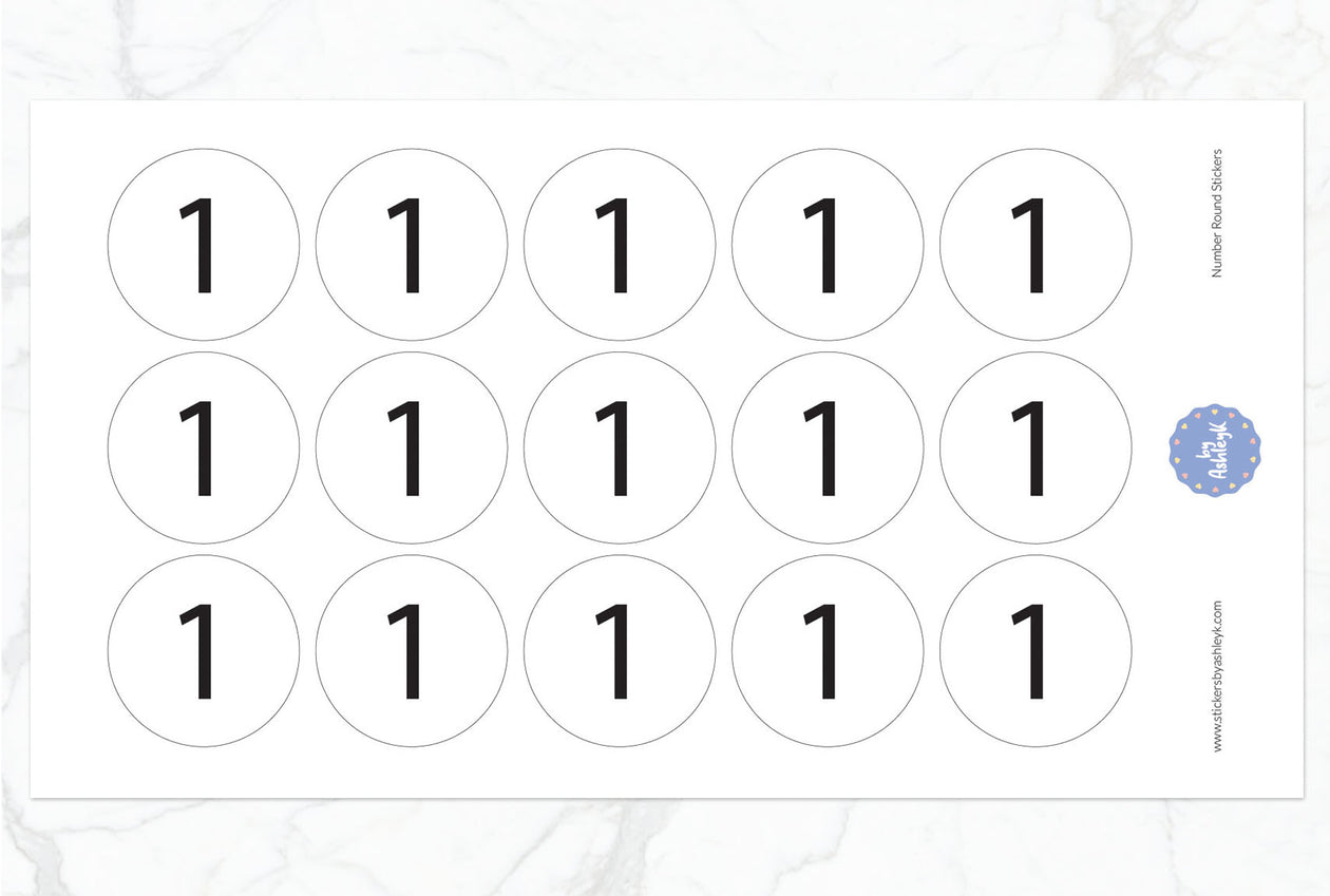 Number Round Stickers - White