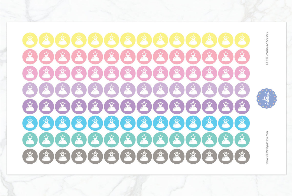 OOTD Icon Round Planner Stickers - Pastel