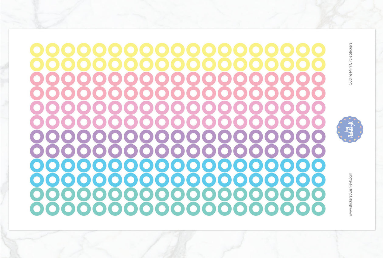 Outline Mini Circle Planner Stickers - Pastel