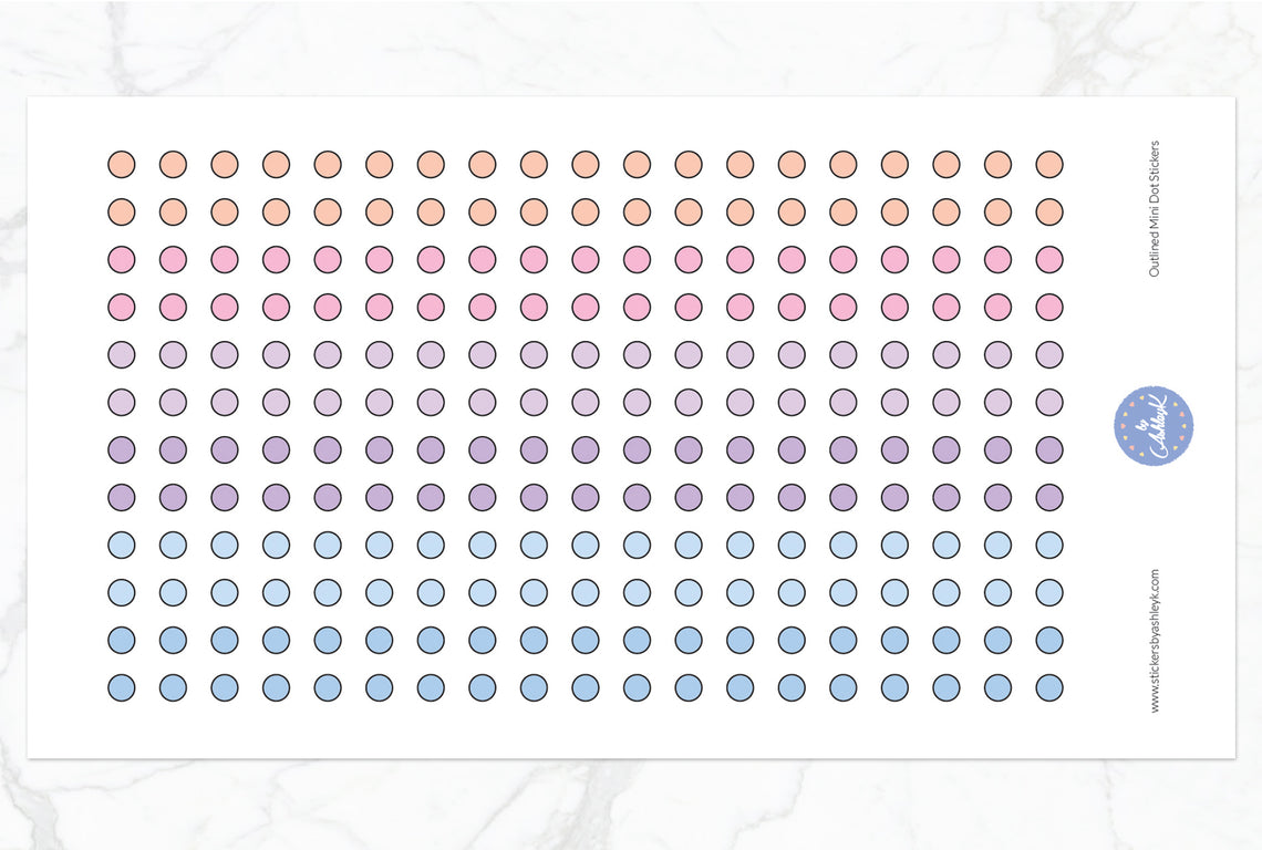 Outlined Mini Dot Planner Stickers - Pastel Sunset