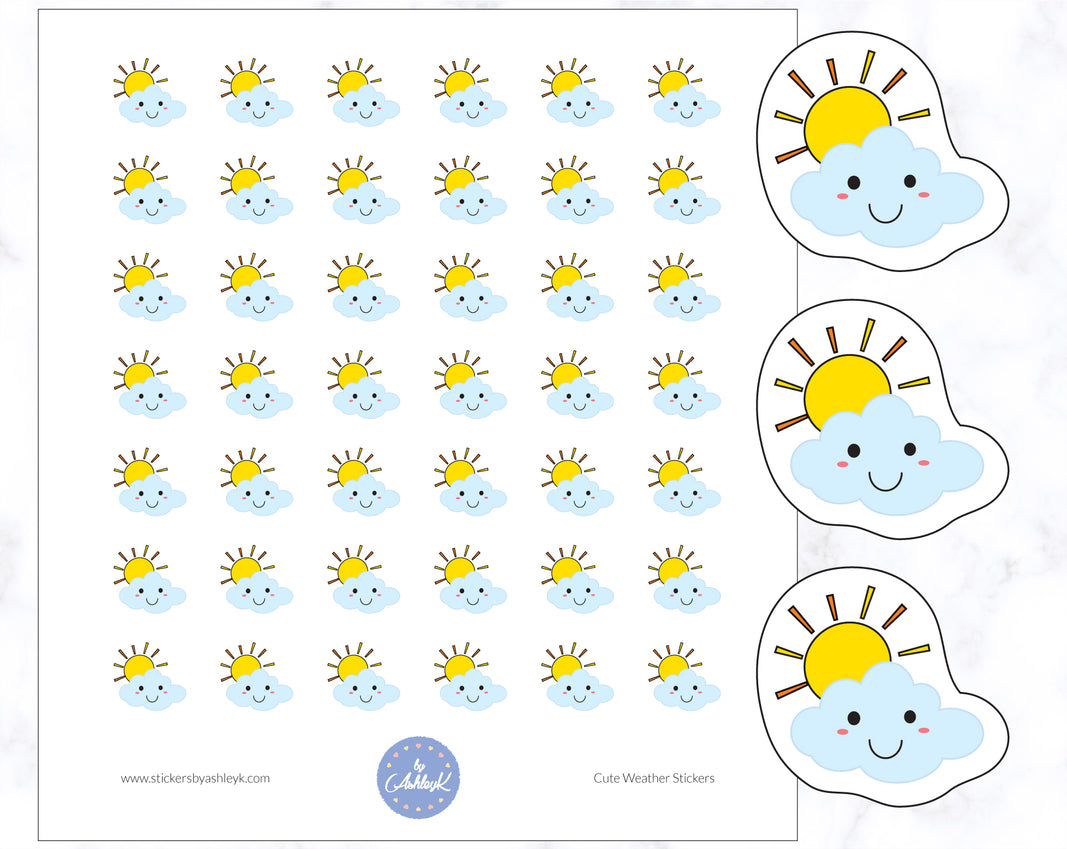 Partly Sunny Cute Weather Planner Stickers