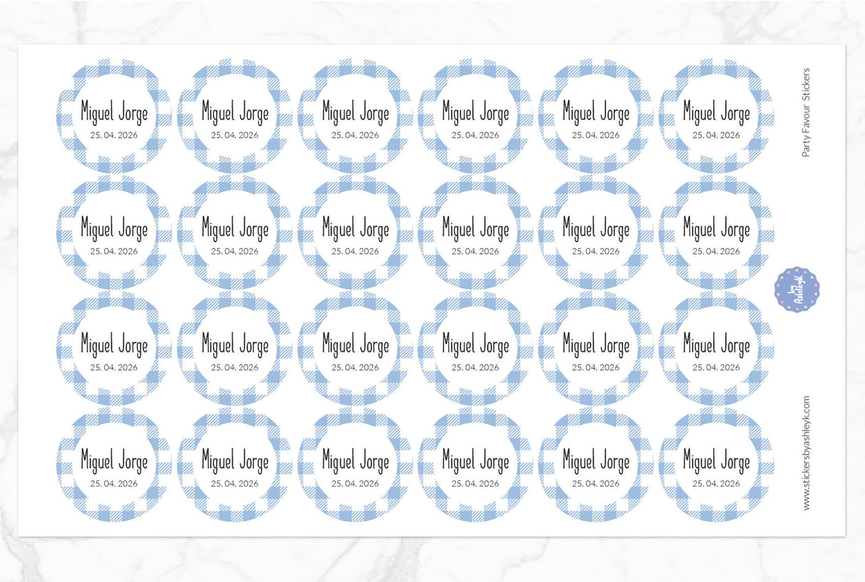 Party Favour Checkered Pattern Round Stickers 28mm Diameter - Blue