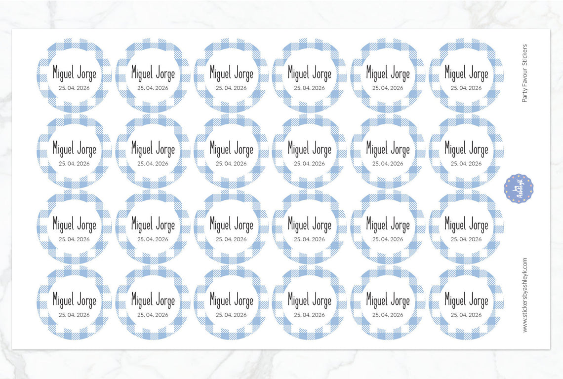 Party Favour Checkered Pattern Round Stickers 28mm Diameter - Blue
