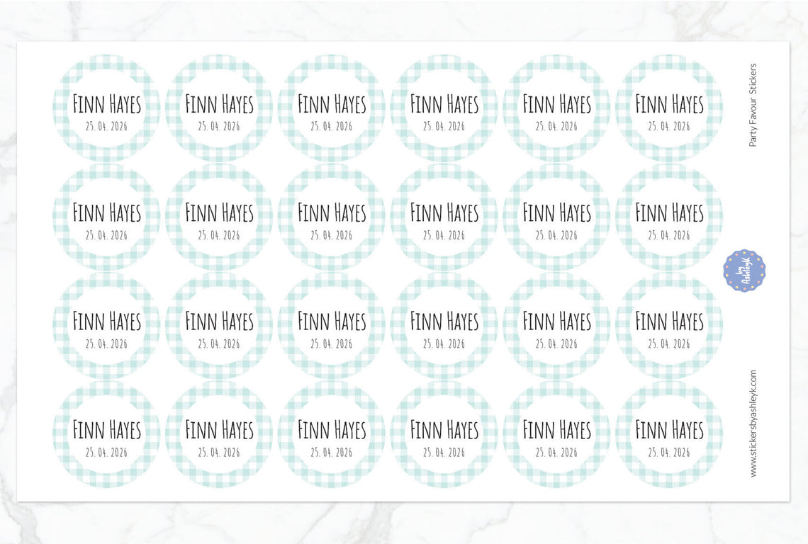 Party Favour Checkered Pattern Round Stickers 28mm Diameter - Mint