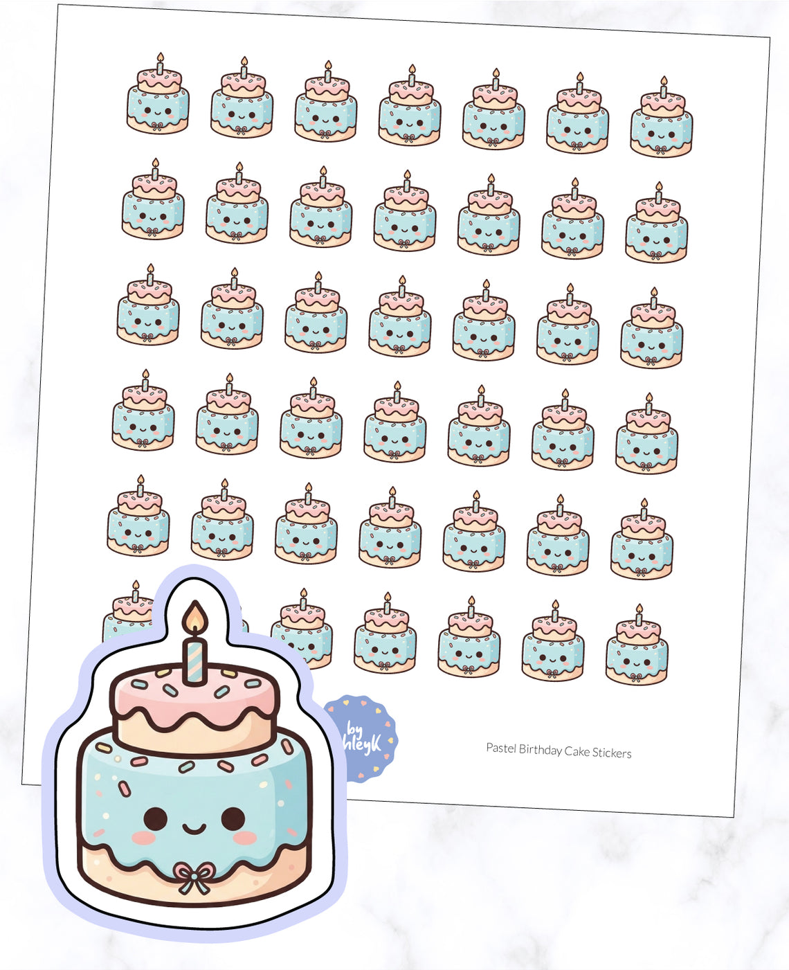 Pastel Birthday Cake Planner Stickers