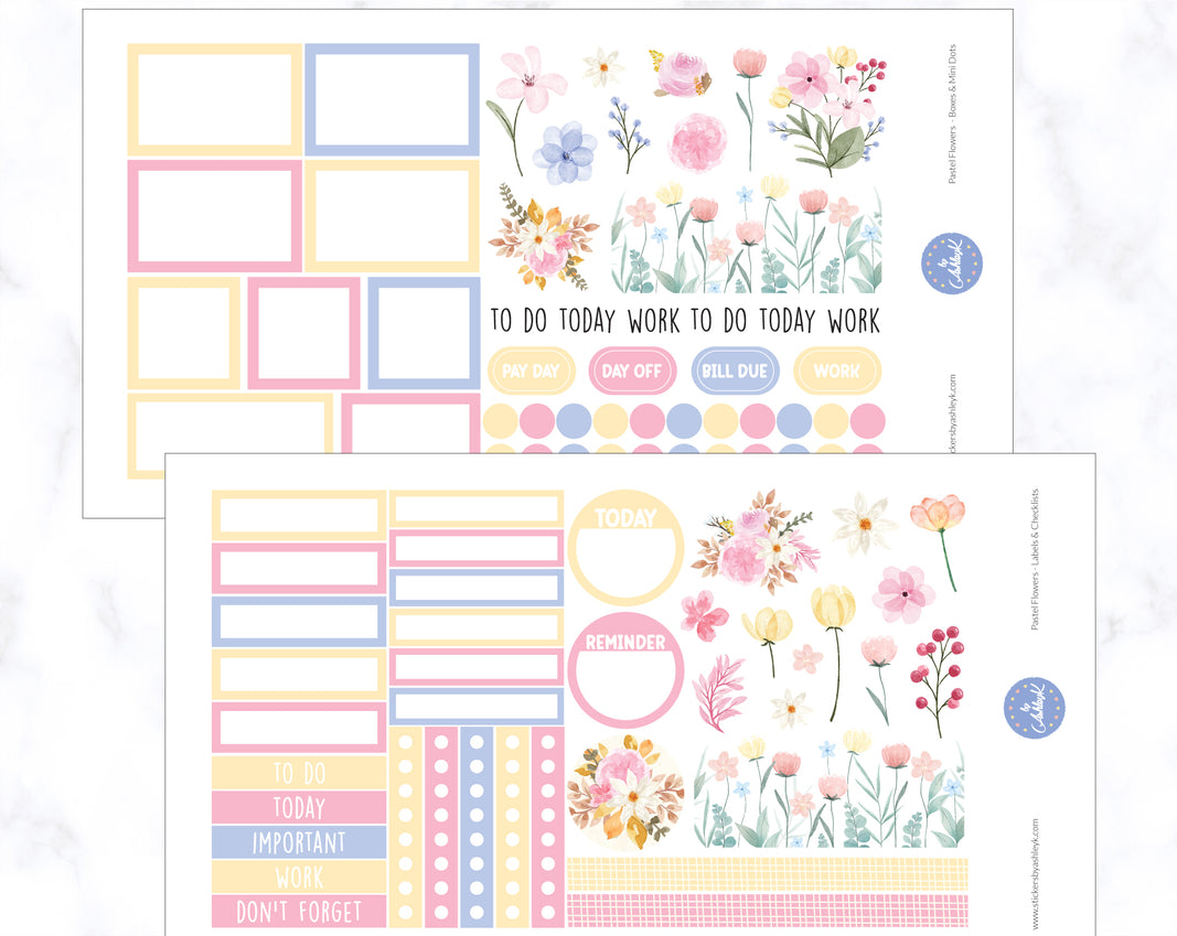 Pastel Flowers Weekly Spread Planner Stickers 