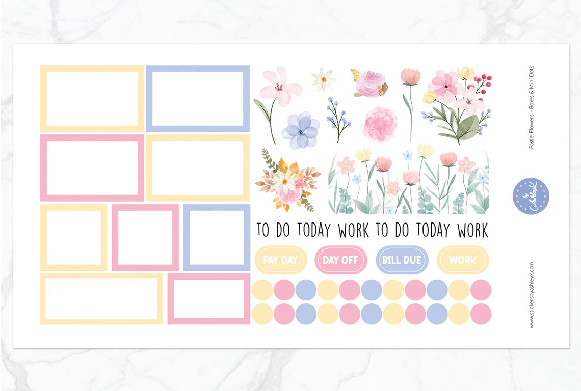 Pastel Flowers Weekly Spread Planner Stickers - Boxes & Mini Dots