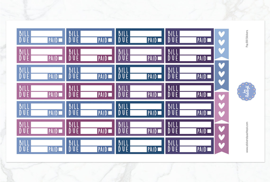 Pay Bill Planner Stickers - Blueberry
