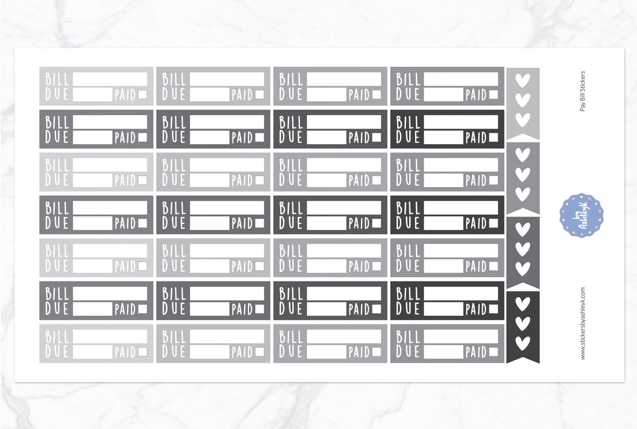 Pay Bill Planner Stickers - Monochrome