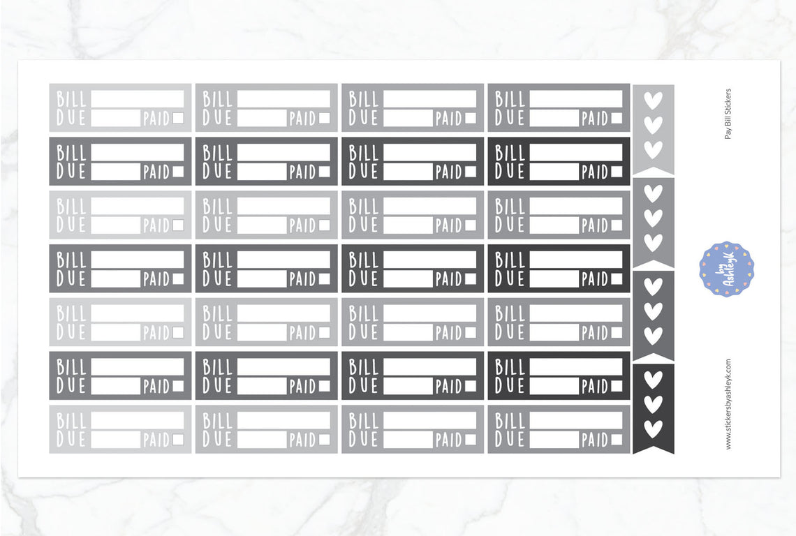 Pay Bill Planner Stickers - Monochrome