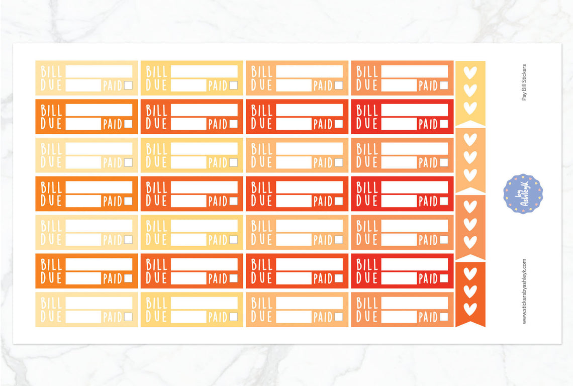 Pay Bill Planner Stickers - Orange