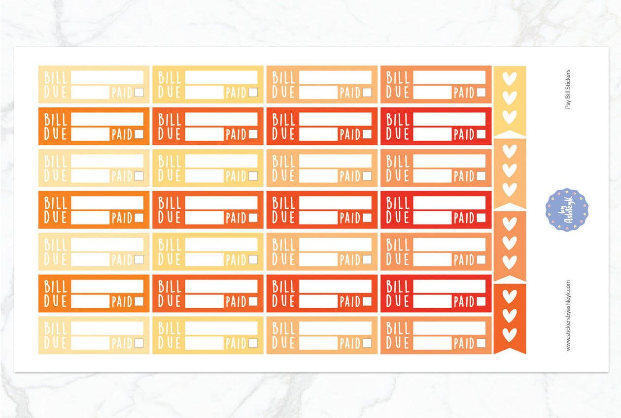 Pay Bill Planner Stickers - Orange