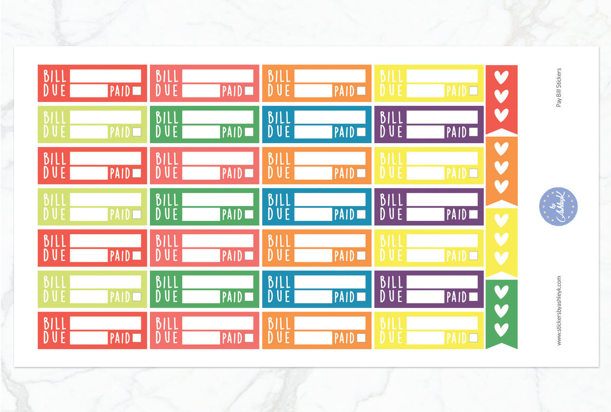 Pay Bill Planner Stickers - Pastel Rainbow