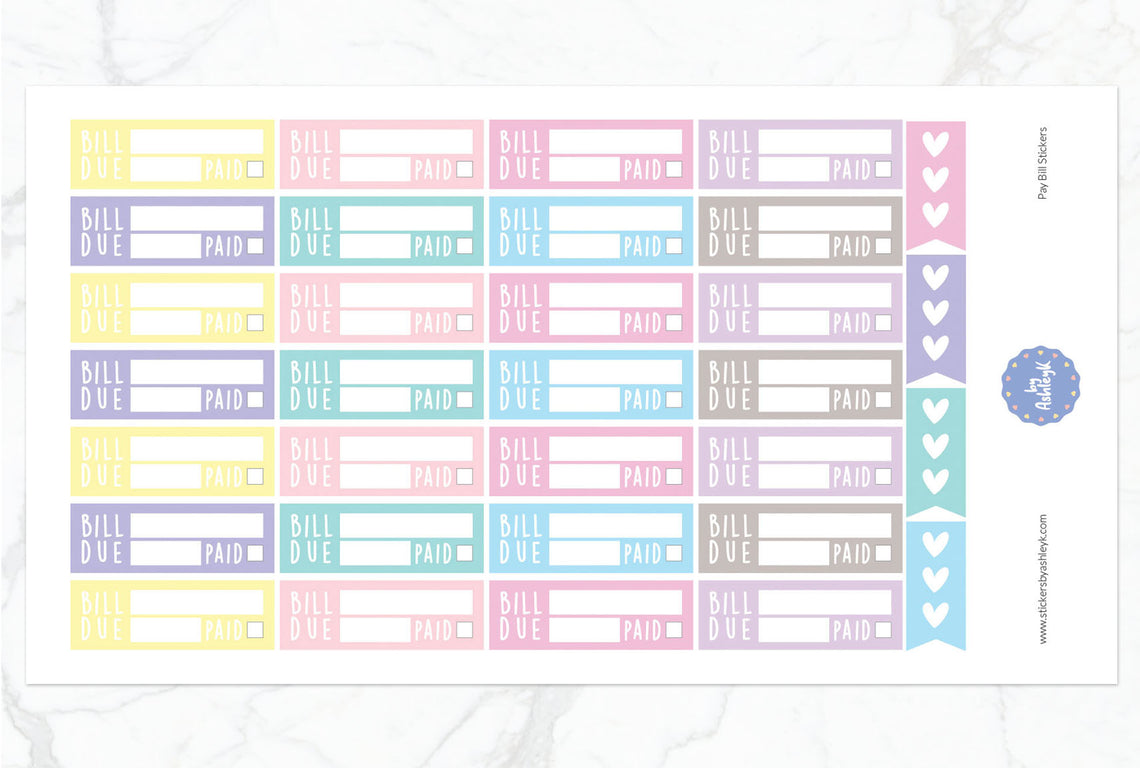 Pay Bill Planner Stickers - Pastel