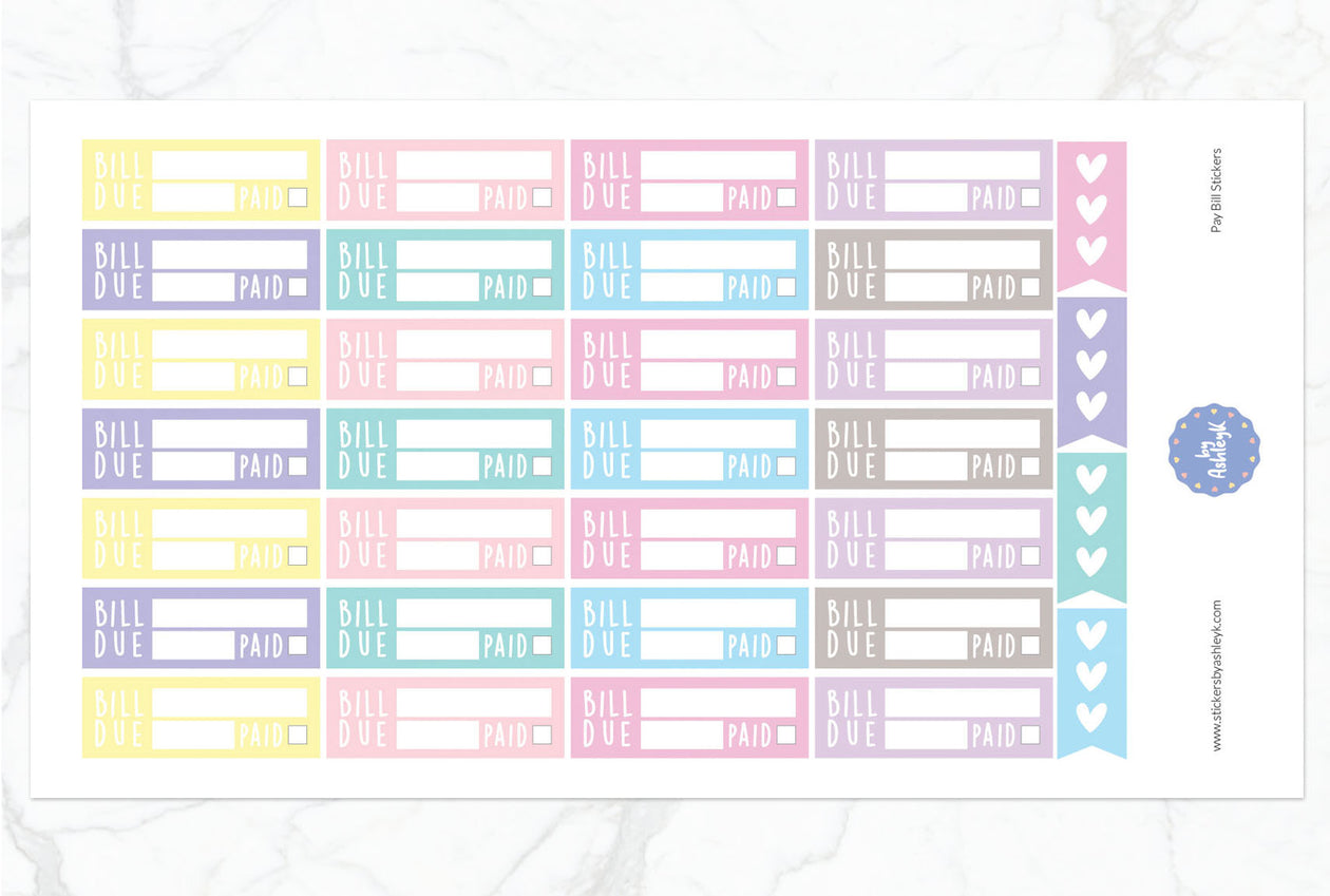 Pay Bill Planner Stickers - Pastel