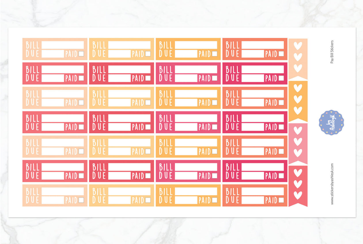 Pay Bill Planner Stickers - Peach