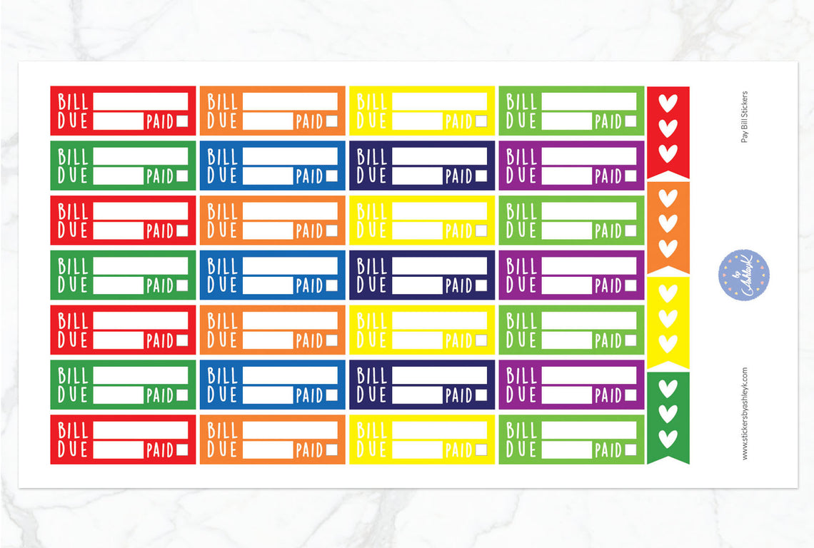 Pay Bill Planner Stickers - Rainbow
