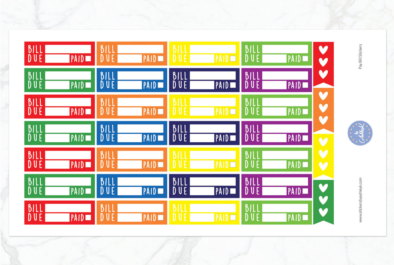 Pay Bill Planner Stickers - Rainbow