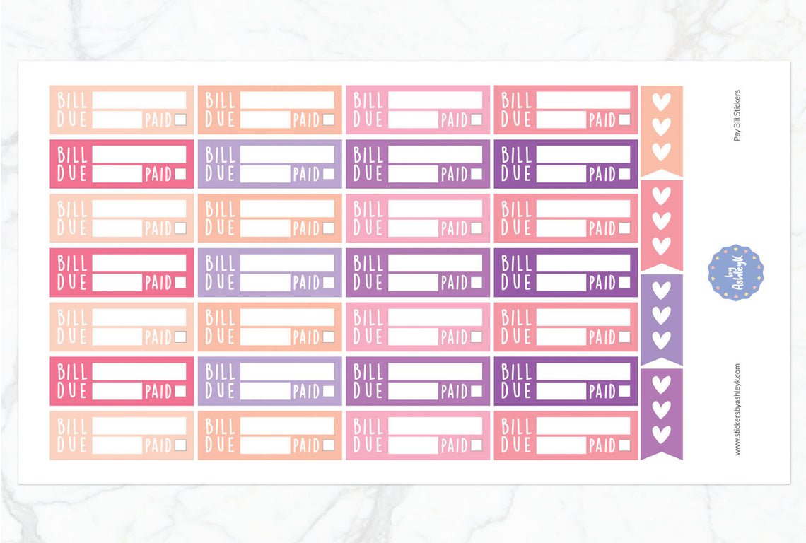 Pay Bill Planner Stickers - Raspberry