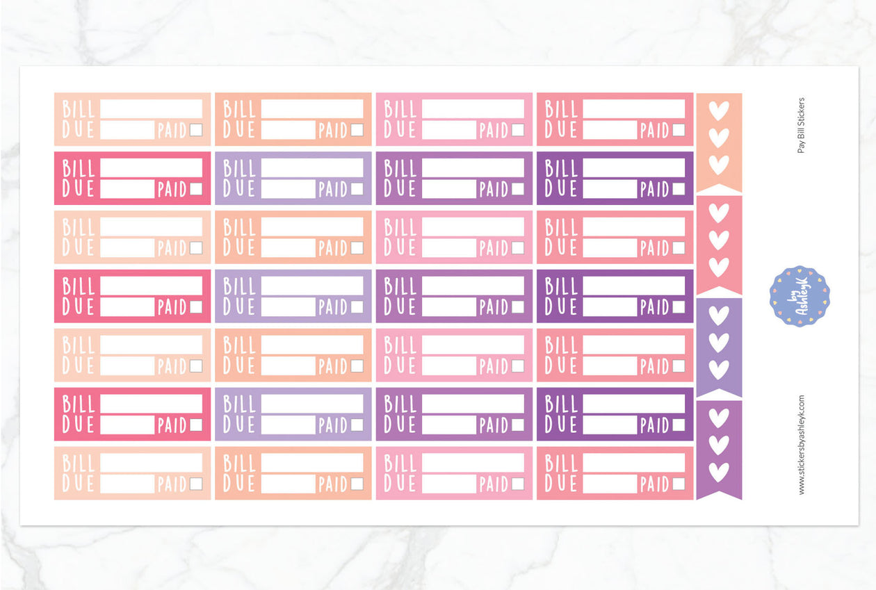Pay Bill Planner Stickers - Raspberry