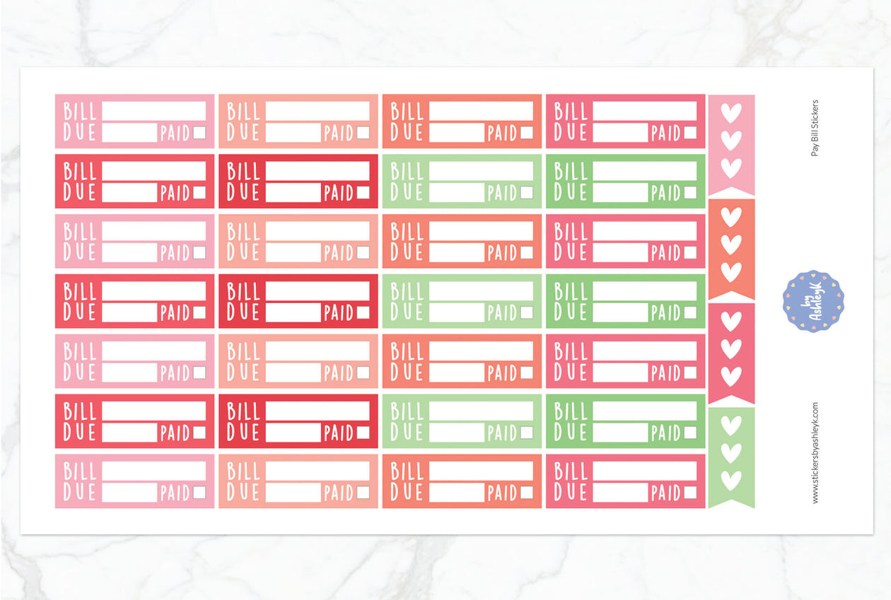Pay Bill Planner Stickers - Strawberry