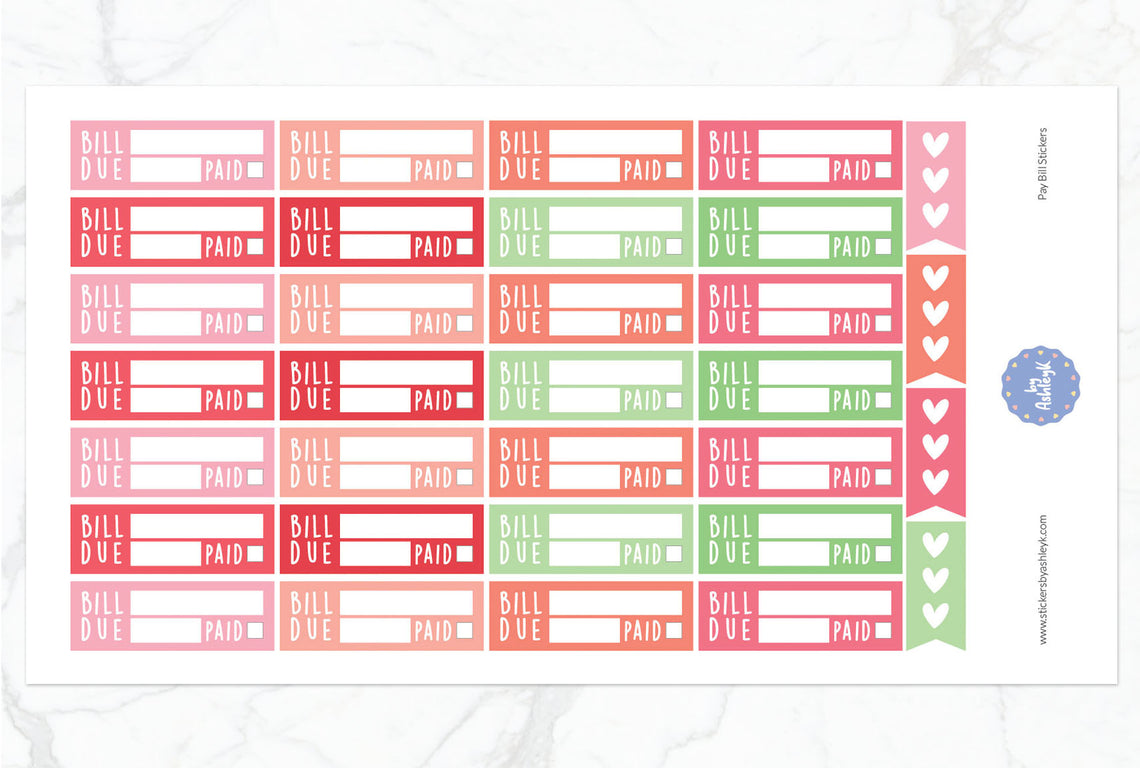 Pay Bill Planner Stickers - Strawberry