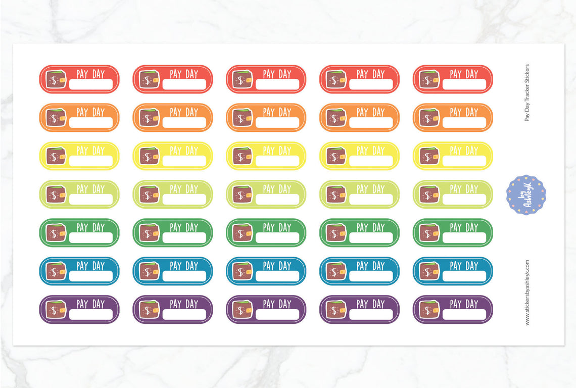 Pay Day Tracker Planner Stickers - Pastel Rainbow