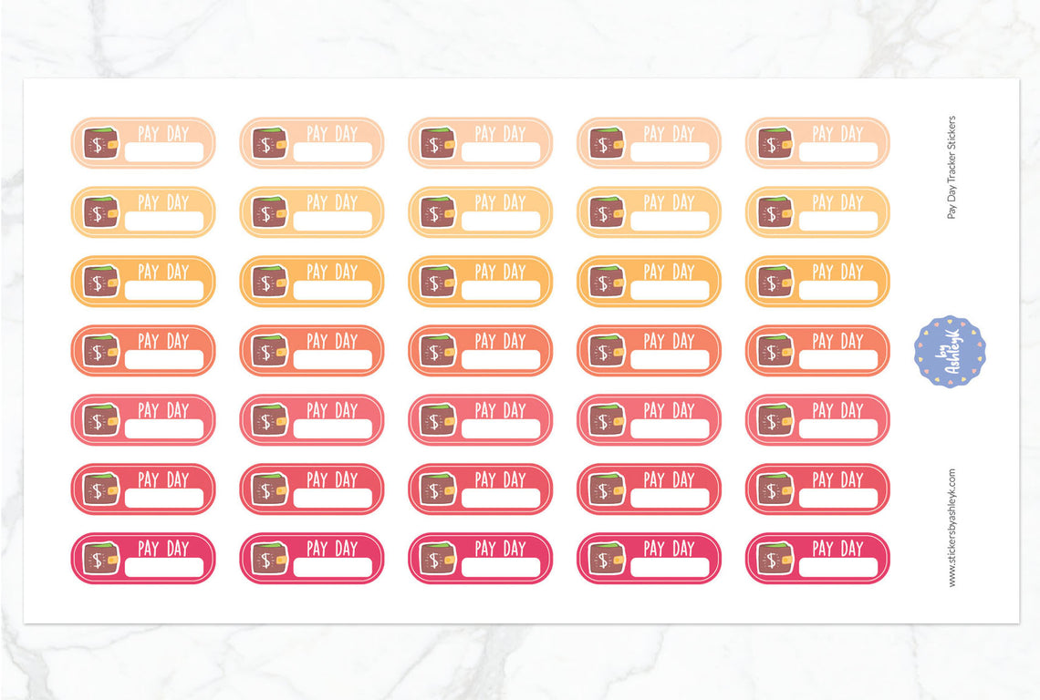 Pay Day Tracker Planner Stickers - Peach