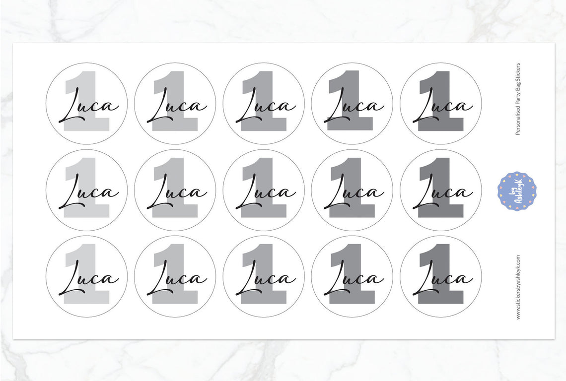 Personalised Birthday Party Bag Stickers - Monochrome