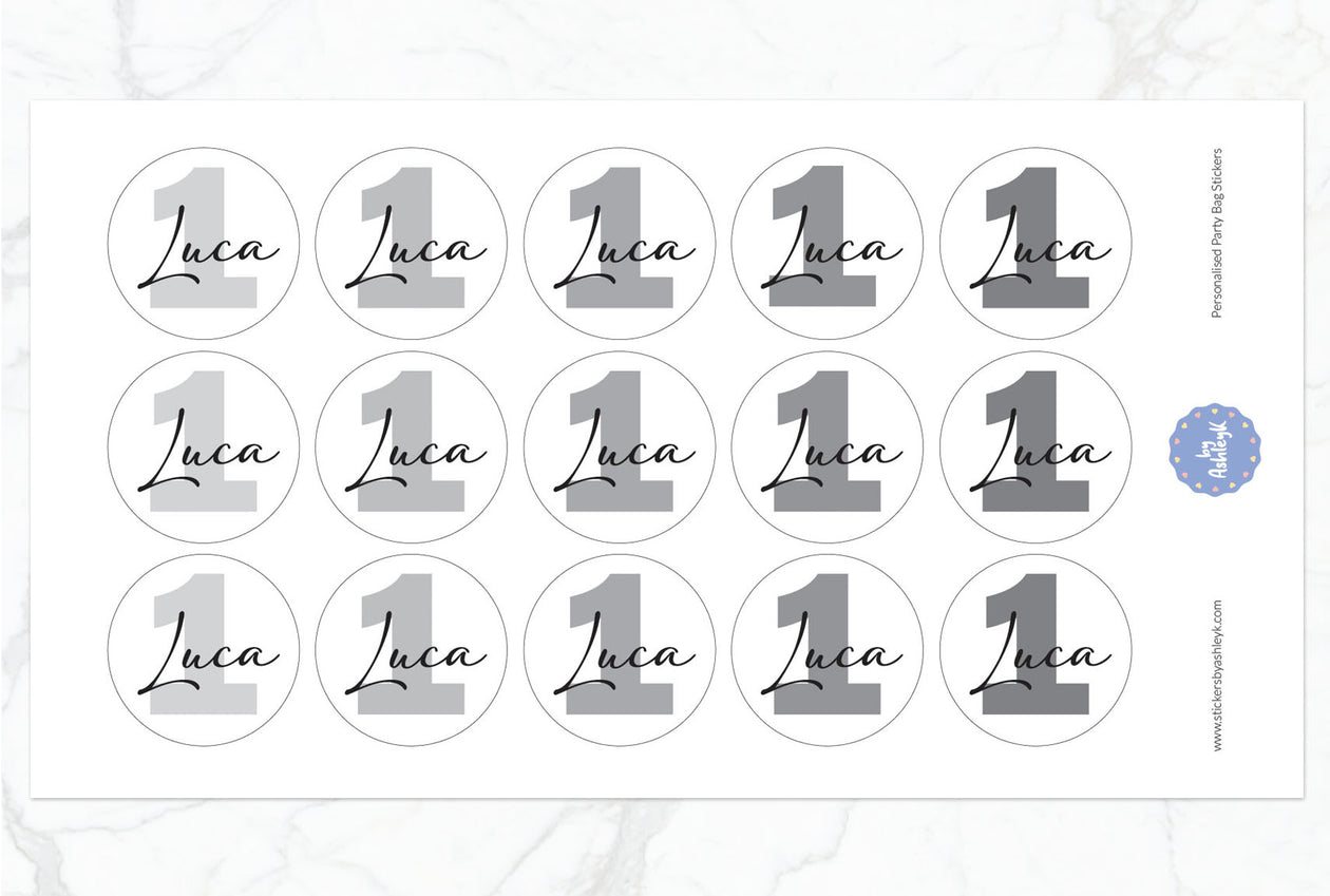 Personalised Birthday Party Bag Stickers - Monochrome