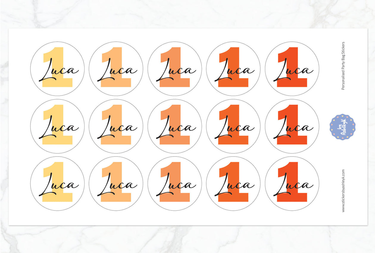 Personalised Birthday Party Bag Stickers - Orange