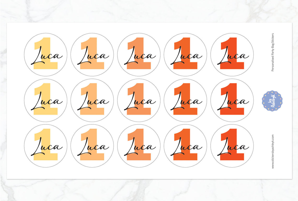 Personalised Birthday Party Bag Stickers - Orange
