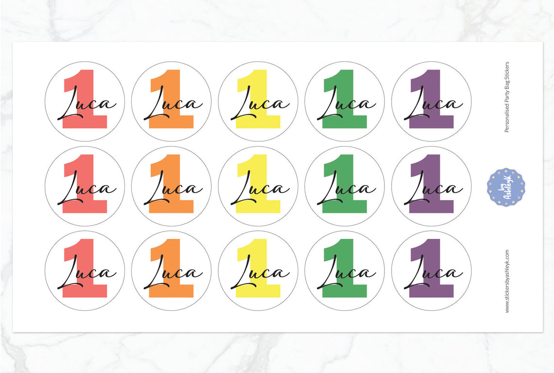 Personalised Birthday Party Bag Stickers - Pastel Rainbow