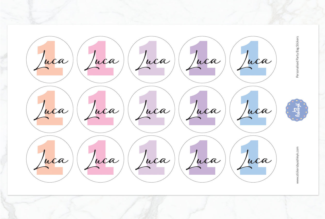 Personalised Birthday Party Bag Stickers - Pastel Sunset