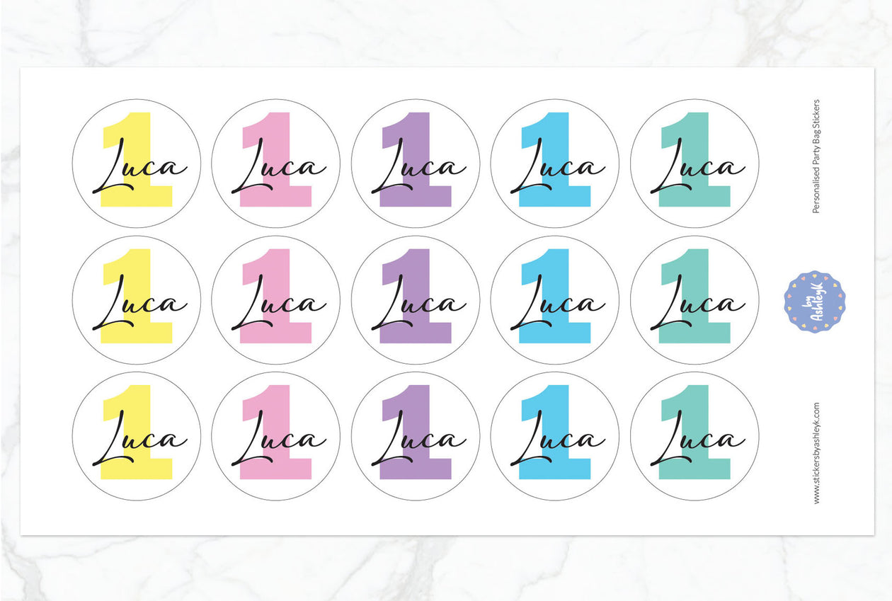 Personalised Birthday Party Bag Stickers - Pastel