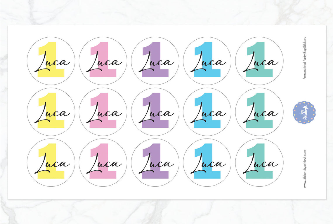 Personalised Birthday Party Bag Stickers - Pastel